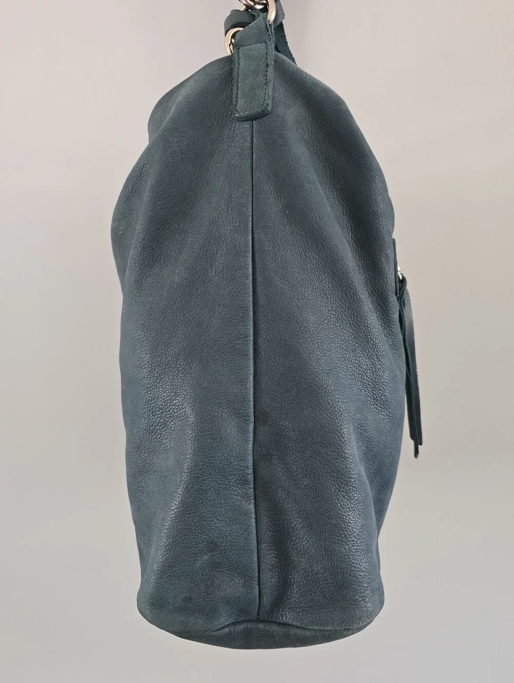 Gianni Chiarini Large Teal Blue Italian Leather Hobo Bag Silver Hardware